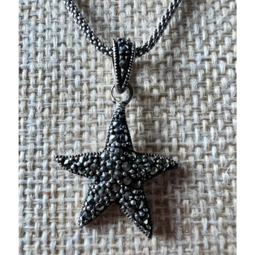 .925 Sterling Silver & Marcasites Star Fish 20” chain marked .925 Necklace